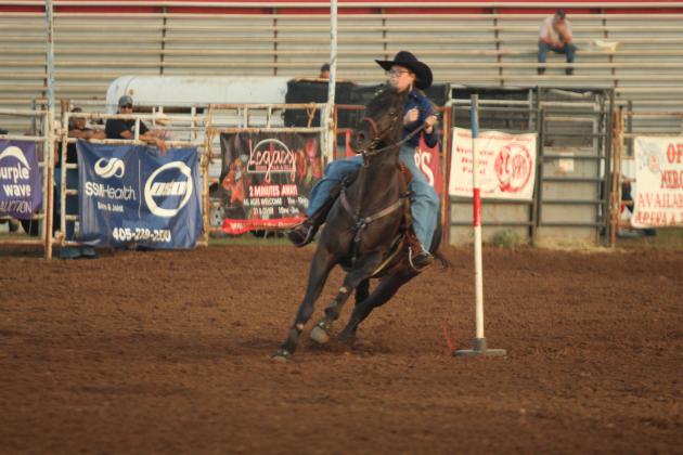 Rylin Youngblood of Maud competes in pole bending during the IFYR on the evening of July 16.