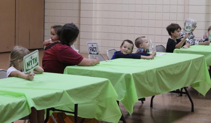 Attendees of the "Misunderstood, Not Mean: Skunks, Coyotes &amp; Other Wild Neighbors" Tecumseh Public Library program answer "Fact" or "Myth" about statements made of certain animals on July 22. The program was led by Kristy Wicker and Iris Hoyer from Wild Care Oklahoma, out of Noble.