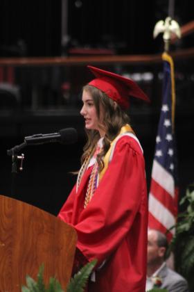 McLoud High School Valedictorian Dawsen Branum was the first of nine valedictorians to speak at graduation on May 23 at FireLake Arena.