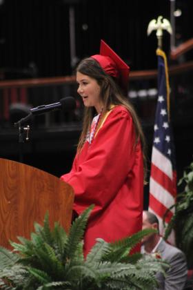 McLoud High School Valedictorian Lillian Lee was the eighth of nine valedictorians and one salutatorian to address her fellow grads at graduation on May 23 at FireLake Arena.