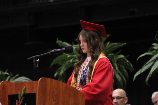 McLoud High School Valedictorian Launa Troutt was the second of nine valedictorians to speak at graduation on May 23 at FireLake Arena.