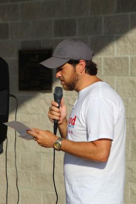 Justin Wood reads the Preamble to the U.S. Constitution during the presentation, held after the Shawnee Independence Day Parade at Woodland Veterans Park on July 4.