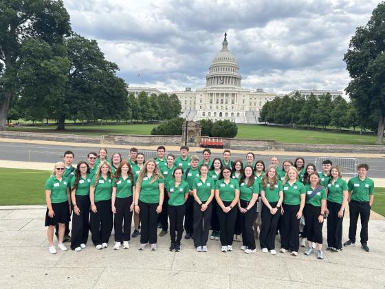 A group of 35 4-H members from Oklahoma, Kansas and Missouri met at the Citizenship Washington Focus leadership program in Washington, DC, July 5-11. In the center of this group is North Rock Creek senior Victoria Nelms, who is also the Pottawatomie County 4-H President and State 4-H Reporter.