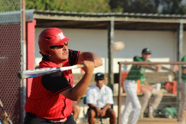 Macomb senior Gio Rivera prepares for a hit during the Aug. 28 home game against Stonewall. The Macomb Hornets lost, 0-15. Photos by Natasha Dunagan, Countywide &amp; Sun