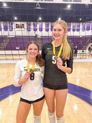Tecumseh's Libero Alexis Sipes (left) and Makenzie Benge were awarded All-Tournament team awards at the Chickasha Invitational. Photo provided by Whitney Benge.