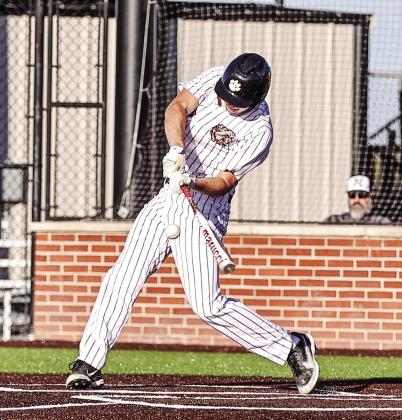 Jace Plumb looks to connect with a single in the NRC baseball game against Perkins on Apr. 6. NRC won 9-1.