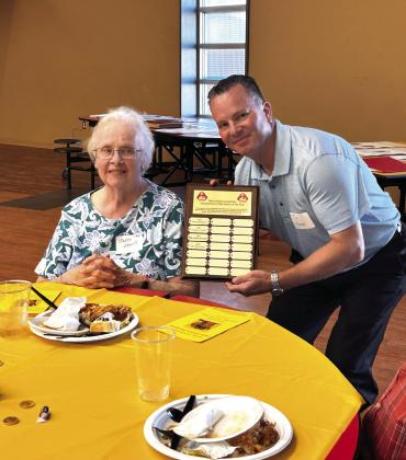 Dale Alumni Association President Tim Kunze poses with Jerry Poole Lewis. Lewis is a 1964 graduate of Dale Public Schools. She spent many years serving on the Alumni Association board, helping to keep it running. Suzie Campbell, Countywide &amp;amp; Sun
