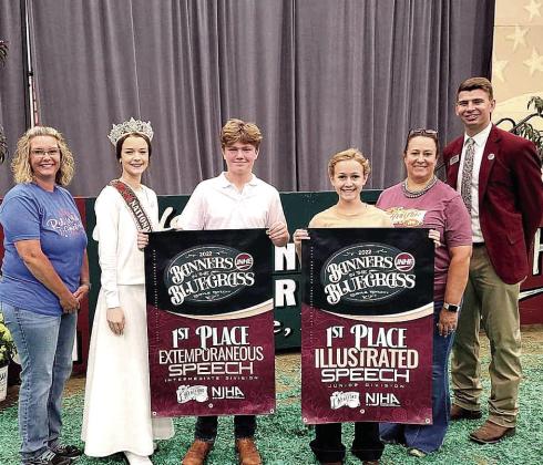 Taylor Marrs, of Tecumseh, third from left, poses during the Junior National Hereford Expo, held in Louisville, KY, July 16-22. Marrs won first place in the Intermediate Division of the Extemporaneous Speech contest. Photo provided.