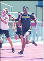 Pictured left, Tec umseh High Schools Shaun Hill at the regional track meet held at Madill Saturday, Apr. 29. Photo courtesty of Brian Blansett