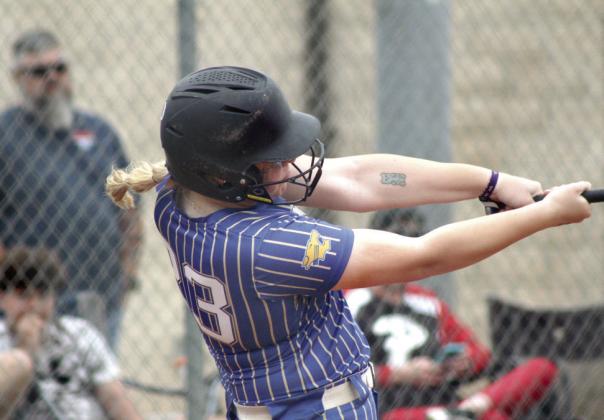 Bethel freshman Lilly Ingmire hits a triple during the Class 5A Slow Pitch Regional game on April 28. Playing at Tecumseh, the Lady Wildcats lost to Purcell, 2-3, and to Tecumseh, 3-6. They end their season with a record of 18-5. Natasha Dunagan, Countywide &amp;amp; Sun