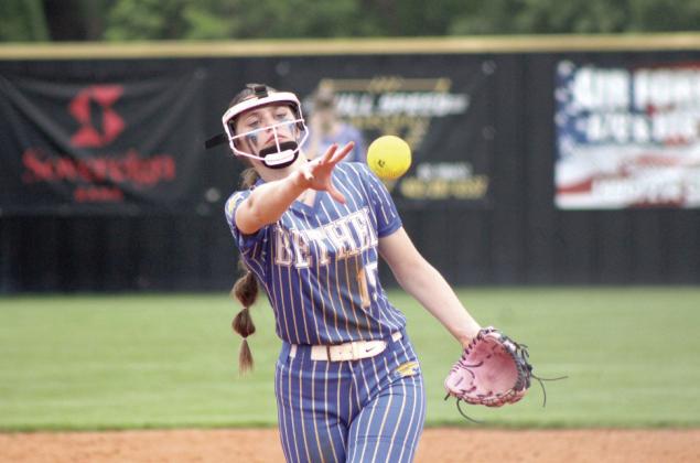 Bethel's Kinley Anthony sends her pitch on its way in the fifth inning of the April 28 l game against Purcell. Natasha Dunagan, Countywide &amp;amp; Sun