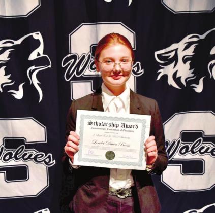 Shawnee High School senior Lorelei Brem received several scholarships during an award ceremony Tuesday, May 3, 2022. Shawnee seniors have received more than $500,000 in awards and scholarships this year. Photo provided by Shawnee Public Schools