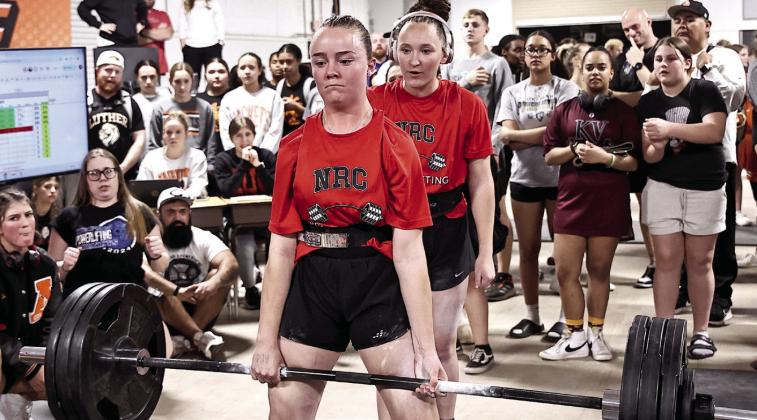 North Rock Creek’s Molly Campbell does a deadlift. Campbell took fourth in the 150lb class.
