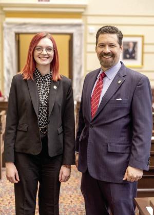 Sen. Shane Jett, R-Shawnee, joins Shawnee High School senior, Scottland Meier, who served as a page from March 20-23. Photo provided