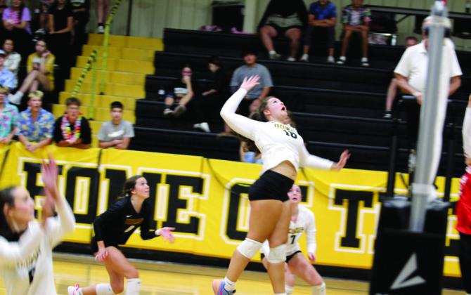 Tecumseh sophomore Aivah Dodgion prepares to spike the ball during the home match with Cache on Oct. 2. The Lady Savages lost, 1-3. Natasha Dunagan, Countywide &amp;amp; Sun