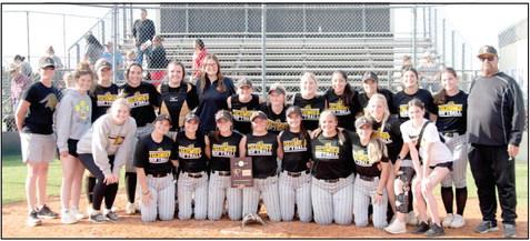 The Tecumseh Lady Savages Slow Pitch Team and their coaches pose after winning the Class 5A District Tournament, held at Tecumseh on April 20. They played two games against Little Axe and won both, 12-4 and 9-0. Photo provided by Kenetta Lisenbee.