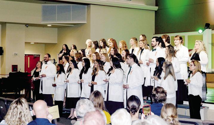 The 2023 class of Oklahoma Baptist University class of graduating nurses were honored Friday during the Pinning and Lamp Lighting Ceremony at Immanuel Baptist Church in Shawnee. Photo provided