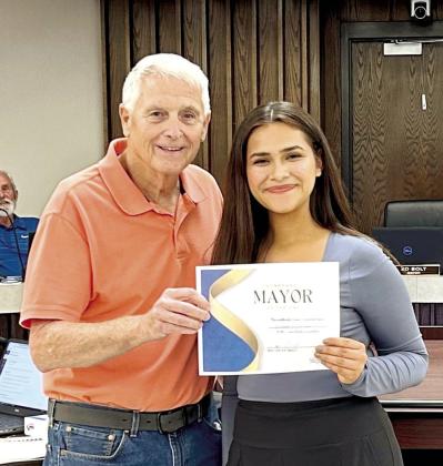 Shawnee High School junior Manuela Parada called the meeting to order Monday, Sept. 16. Photo provided by the City of Shawnee
