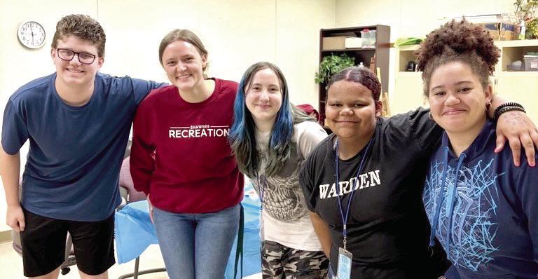 Shawnee Recreation Spring Youth Volunteers completed over 80 hours of volunteer work for the Spring Session. Pictured from left: Ethan Wright, Recreation Staff Member Shaylee Crowder, Ellianna Welch, MaKayla Elix, and Savannah Talton. Photo Provided