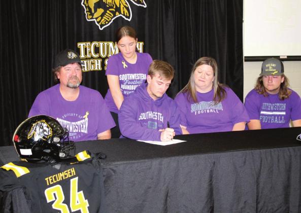 On March 9, Tecumseh senior Dylan Graham signed a football scholarship with Southwestern College in Winfield, KS.