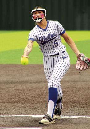 Bethel junior Kinley Anthony sends it home in the first inning of the Class 5A State Quarterfinals.