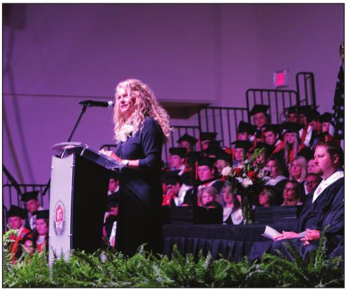 Former OU Women’s Basketball Coach Sherri Coale speaks about finding success in life during the North Rock Creek High School Graduation on May 19. Held in the gym, NRC graduated 88 seniors, the first class since becoming a high school. Countywide &amp;amp; Sun/Natasha Dunagan