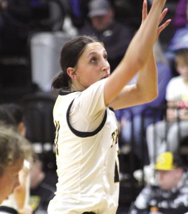 Tecumseh senior Kenzli Warden shoots a free throw during the third quarter of the home game with Harrah on Feb. 10. The Warden was recently named to the All-State team. Countywide &amp;amp; Sun/Natasha Dunagan