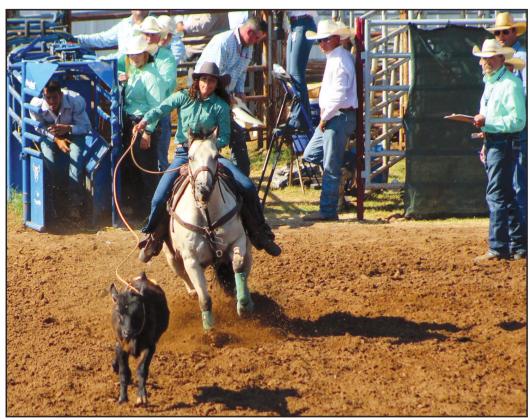Timber Carter, of Seminole, competes in the IFYR Breakaway Roping event on the morning of July 15 at the Heart of Oklahoma Expo Center. She had a time of 2.1 seconds. Countywide &amp; Sun/Natasha Dunagan