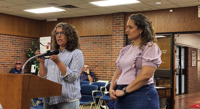 Amber Crawley and Emily Stinnett address the board on behalf of Honor Academy in hopes of gaining the use of Slick Humphrey Park for a fundraising event on Sept. 14, 2024 for their new school slated to open in January. Countywide &amp;amp; Sun/Julie Talton
