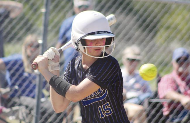 Bethel freshman Kinley Anthony prepares to hit a single in the fourth inning of the Class 3A Super Regional Tournament against Sequoyah (Tahlequah) on Sept. 28.