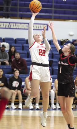 McLoud sophomore Avery Soward sinks a bucket in the fourth quarter.