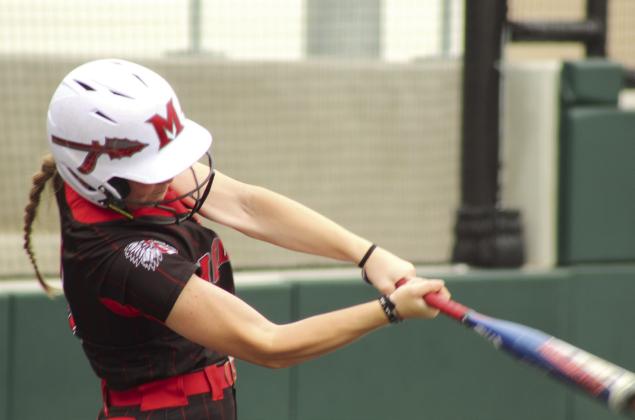 McLoud junior Makenzie Lane decks a double during the April 17 game against Bethel in the Willie Stargell Slow Pitch Festival, held at FireLake Ball Fields. The Lady Redskins won 7-6. Natasha Dunagan, Countywide &amp; Sun