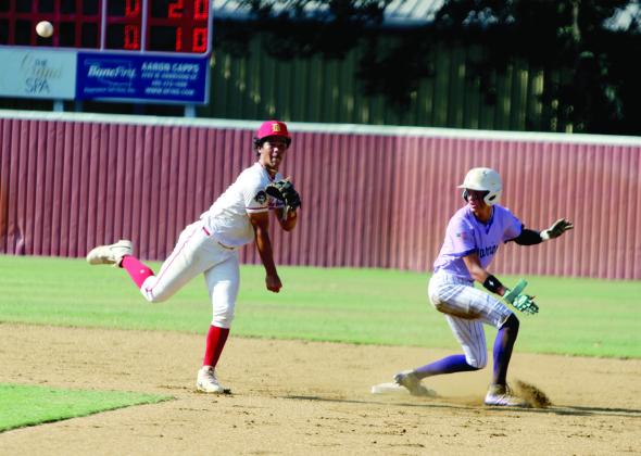 Dale senior Micha Edwards makes a play at second during the Dale Baseball Invitational Championship game with Okarche on Aug. 16.