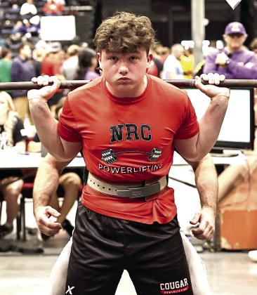NRC's Wrigley Rendleman squats 495 pounds, finishing in second place. Photo Provided by Gowin Photography