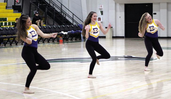The Bethel Pom Squad performs during halftime of the Wildcats game on Jan. 3, held at OBU. They are Portlynn Franetovich, Kinsley Clanin, and Piper Whitcotton. Countywide &amp; Sun/Natasha Dunagan