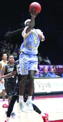 Potawatomi Fire Forward K.D. Moore contributes two more points in the third quarter of the May 14 home game against the Enid Outlaws. Moore made 26 points, nine rebounds, two assists and two steals that night.