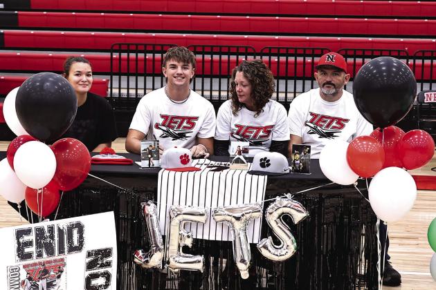 North Rock Creek’s Landon Kelough signed with with Northern Oklahoma State College where he will continue to play baseball. He is pictured above with Jaxtyn Ratcliff; parents, Tonya and Thomas Kelough.