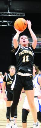 Tecumseh senior Kenzli Warden aims and shoots during the third quarter of the finals match between Tecumseh and Bethel at FireLake Arena.