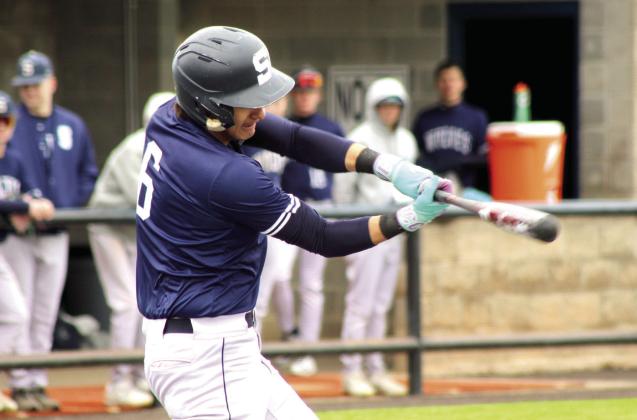 Shawnee senior Corbin Wood hits a double with one RBI in the home game with Putnam City North on Mar. 7. Shawnee photos by Natasha Dunagan, Countywide &amp;amp; Sun