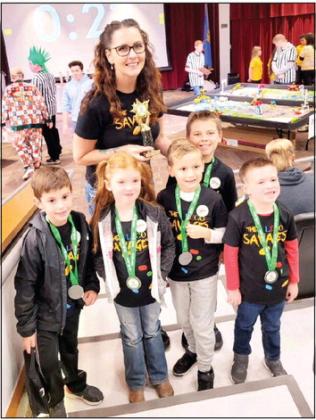 The Barnard Elementary LEGO Savages received the Core Values Award during a FIRST LEGO League (FLL) Qualifying Event at Gordon Cooper Technology Center last fall. Because of that, they have now been invited to represent Oklahoma at the FIRST LEGO League World Festival, in Houston, April 19-22. The team includes Jude LaChappell, Stetson Smith, Emory Cox, Cameron Thompson, Austin Qualls and Landon Williams, plus Team Mentor Mardesia Finch. Photo provided.