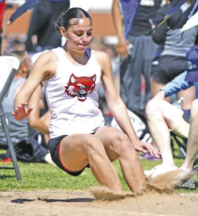 Earlsboro's Lilly Gentry competes in the long jump at the Stroud track meet on Mar. 28. She placed 7th in the event. Photos Courtesy of Brian Blansett