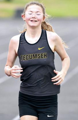 Kate Pearcy finished first in the 3200m run and third in the 1600m at the North Rock Creek track meet on April 23.