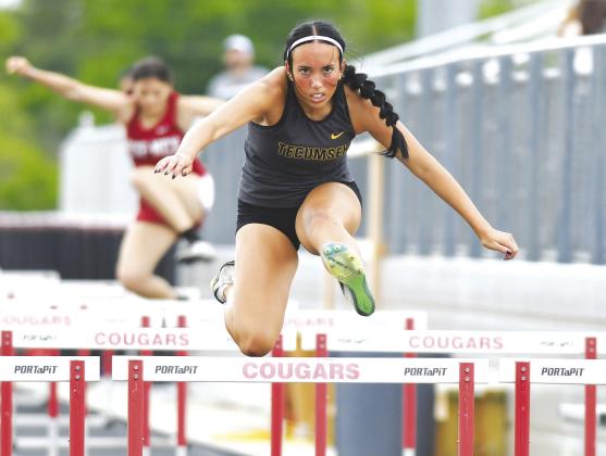 Katelyn Tonubbee finished second in the 100m Hurdles and second in the 300m hurdles at the North Rock Creek track meet on April 23. Photos courtesy of Brian Blansett, Lincoln County News