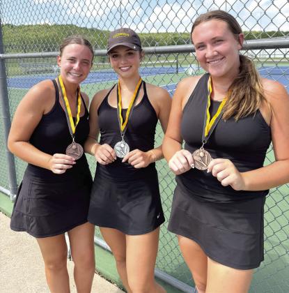 The Tecumseh Tennis Lady Savages' team placed fourth at the Henryetta Tournament on April 16. See full caption below. Photo courtesy of Jennifer McKnight