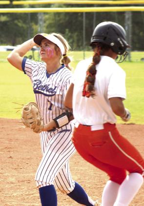 Bethel senior Payton Epperley gets the catch and out at first base Natasha Dunagan, Countywide &amp; Sun