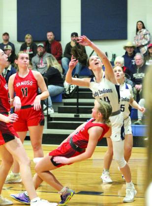 Asher’s Alexis Johnston puts up a shot and draws a foul during the Jan. 12 home game with Vanoss. The Lady Indians lost, 17-46. Countywide &amp;amp; Sun/ Natasha Dunagan