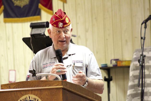 Charlie O'Leary, National American Legion Executive Committee member and past Department President for the state of Oklahoma, speaks at the Flag Day Ceremony. Natasha Dunagan, Countywide &amp;amp; Sun