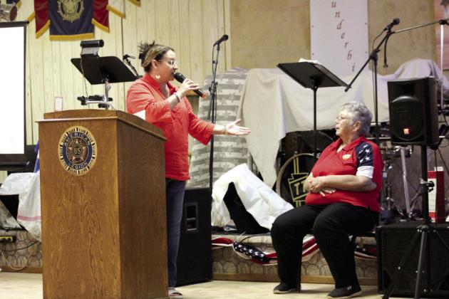 Renee Clemmons announces that she will take the place of Donna Snodgrass as Tecumseh American Legion Auxiliary Post President, so Snodgrass can serve as the State American Legion Auxiliary Vice President Clemmons also spoke at the event. Natasha Dunagan, Countywide &amp;amp; Sun