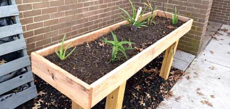 For the outdoor “Calming Space” at Shawnee High School, wheelchair-accessible planter boxes were built where students can plant succulents. There are also two upright pallet planters and birdhouses, both of which the students helped to paint. Photo provided by Cherity Pennington.