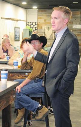 U.S. Senator James Lankford speaks to about 20 people at Coffee N’ Crafts in Shawnee on April 19. Countywide &amp;amp; Sun/Natasha Dunagan